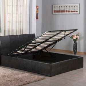 Ottoman Black Pu (1) W7- Ottoman Leather Storage Bed, Single, 3'